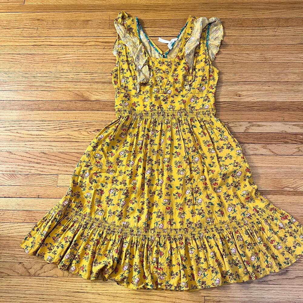 Matilda Jane Dress Womens Small Brilliant Daydream Fantasy Mustard Yellow Floral